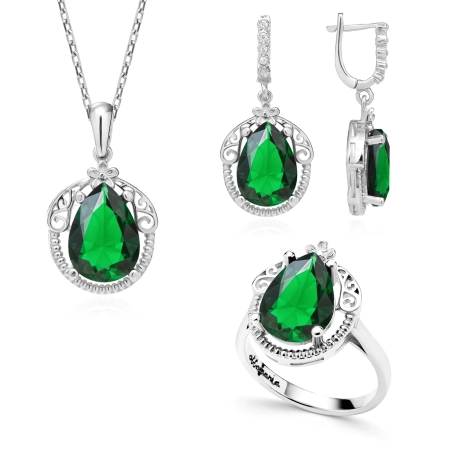 Komplet srebrny ze szmaragdem Sułtanki Halime