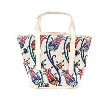 Mała torebka kuferek z gobelinu i ekoskóry - kolorowe tulipany