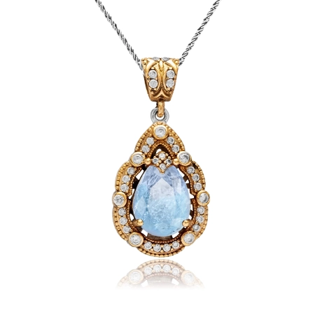 Naszyjnik srebrny z turmalinem paraiba i cyrkoniami