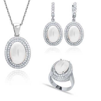 Srebrny owalny komplet z perłą