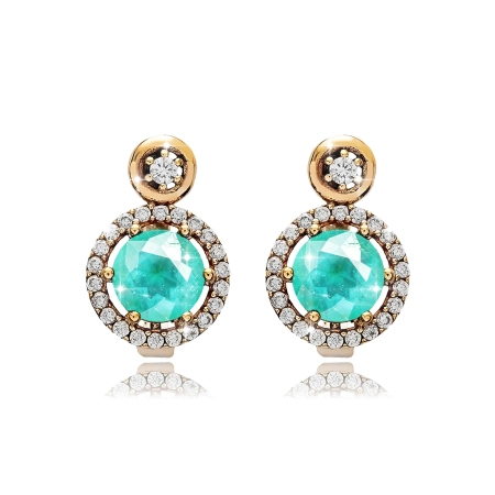 Srebrne kolczyki z zielonym turmalinem paraiba i cyrkoniami