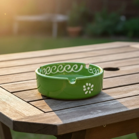 Popielniczka ceramiczna zielona ręcznie malowana