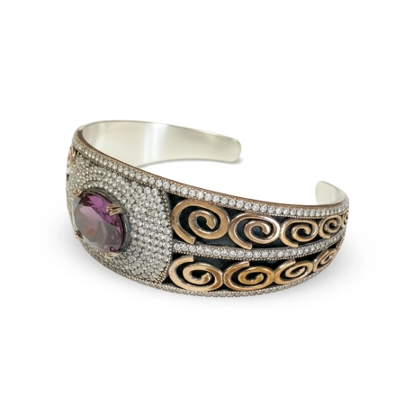 Bransoletka ze srebra 925 i brązu z mistycznym topazem i cyrkoniami