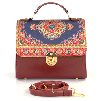 Brązowa listonoszka ze złoto-granatowym wzorem - torebka orientalna