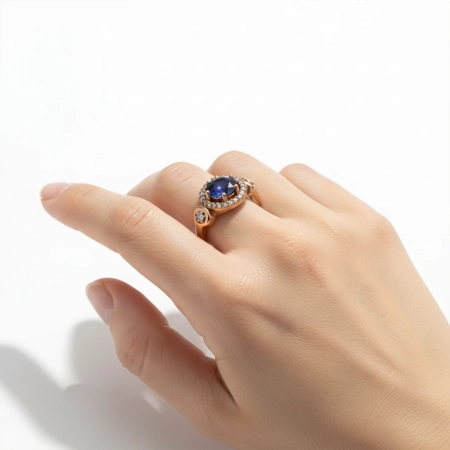 Srebrny pierścionek z szafirem i cyrkoniami