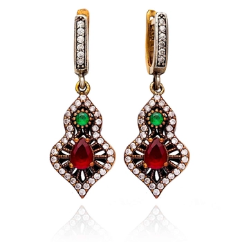 Podłużne kolczyki z granatem i szmaragdem