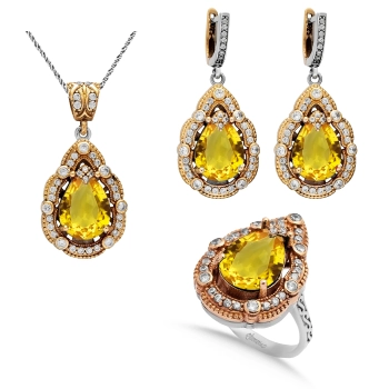 Komplet srebrny z cytrynem i cyrkoniami