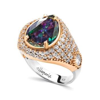 Srebrny pierścionek z mistycznym topazem w stylu ottomańskim