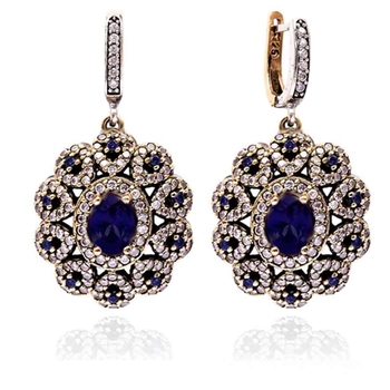 Srebrne kolczyki z szafirem- kwiat