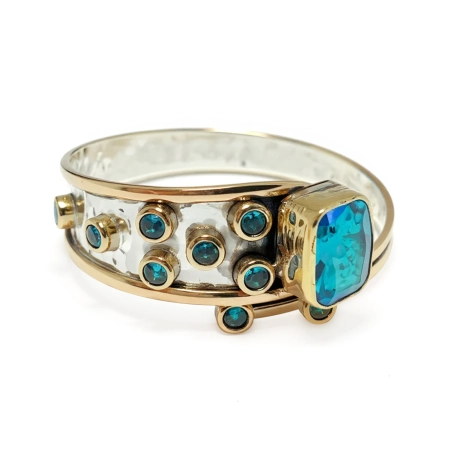 Bransoletka srebrna z prostokątnym błękitnym topazem - Wyprawa przez orient