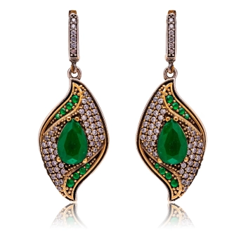 Kolczyki srebrne w orientalnym stylu ze szmaragdem