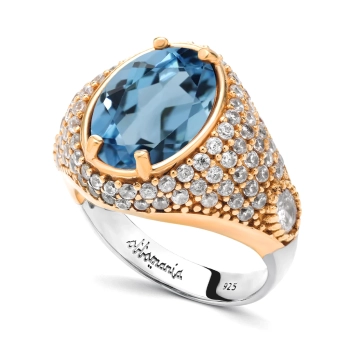 Pierścionek srebrny z błękitnym topazem w stylu ottomańskim