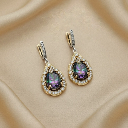 Komplet srebrny z mistycznym topazem i cyrkoniami