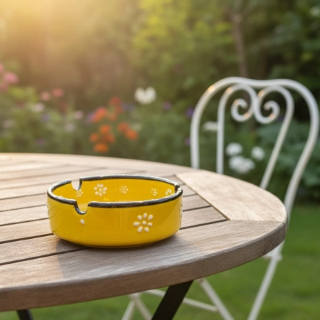 Popielniczka ceramiczna ręcznie malowana żółta, motyw tulipanów