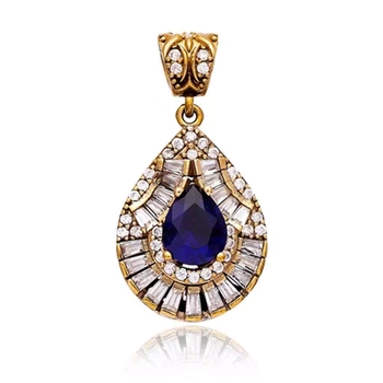 Srebrny naszyjnik szafirowa łezka z podłużnymi cyrkoniami