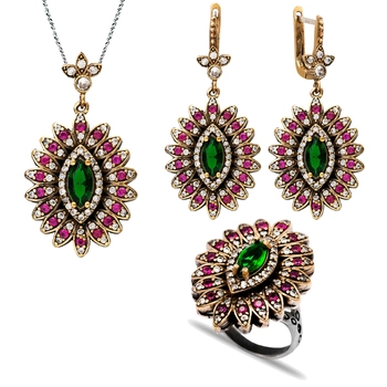 Szmaragdowy bukiet sułtanki Hatice - komplet srebrny