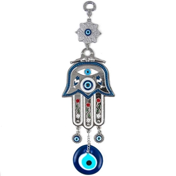 Niebieska zawieszka na ścianę - motyw oka proroka i hamsy