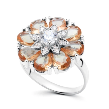 Pierścionek ze srebra 925 z zultanitami w kształcie kwiatu