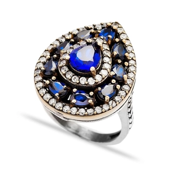 Srebrny orientalny pierścień z szafirem