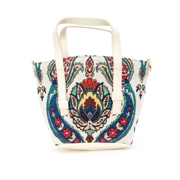 Mała torebka kuferek z gobelinu i ekoskóry - orientalny wzór