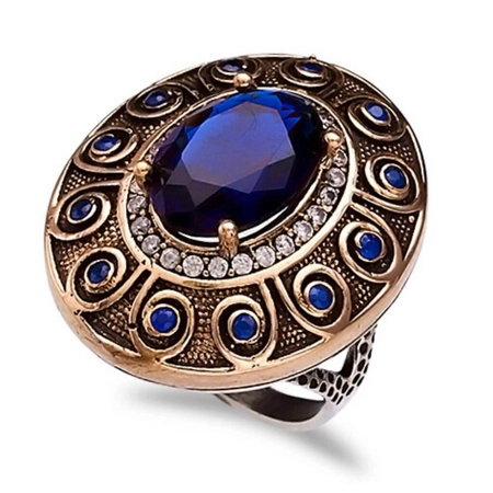 Osmański bogato zdobiony pierścień z szafirem