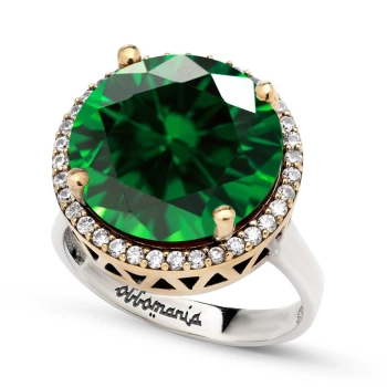 Okrągły pierścionek ze szmaragdem - srebro 925