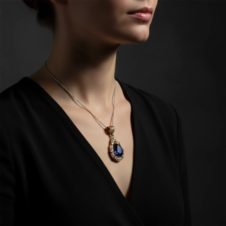 Naszyjnik srebrny z szafirem i cyrkoniami