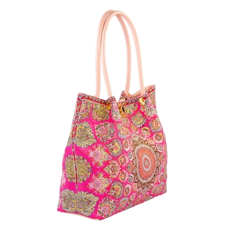 Różowa torebka na ramię - ottomański wzór