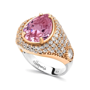 Srebrny pierścionek z różowym topazem w stylu ottomańskim