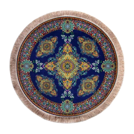 Okrągły dywan orientalny granatowy 90 x 90 cm z bawełny