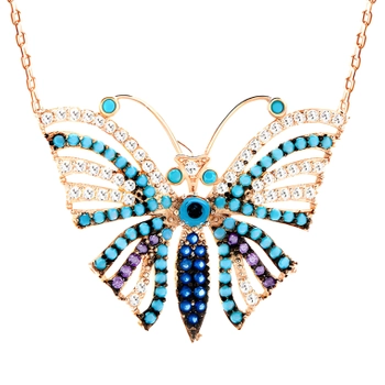 Naszyjnik pozłacany motyl ze srebra z cyrkoniami