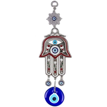 Czerwona zawieszka na ścianę - motyw oka proroka i hamsy
