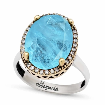 Pierścionek srebrny z turmalinem PARAIBA w kolorze miętowo-niebieskim