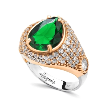 Srebrny pierścionek ze szmaragdem w stylu ottomańskim