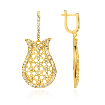 Pozłacane kolczyki ze srebra 925 w kształcie tulipana, ażurowe - Złoto Haremu