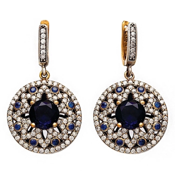 Masywne, Gwieździste srebrne kolczyki z szafirami