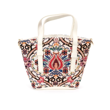 Mała torebka kuferek z gobelinu i ekoskóry - czerwony orientalny motyw