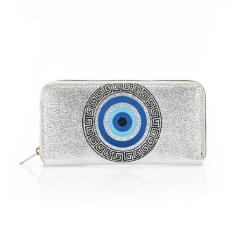 Damski portfel srebrny, Oko proroka, wiele przegródek