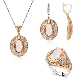 Komplet srebrny z morganitem w stylu ottomańskim