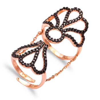 Podwójny srebrny pierścionek z łańcuszkiem