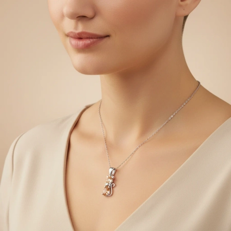 Naszyjnik kot ze złotymi topazami - srebro 925