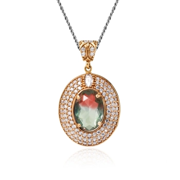 Naszyjnik srebrny z turmalinem arbuzowym w stylu ottomańskim