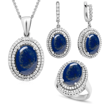 Srebrny komplet z lapis lazuli i cyrkoniami