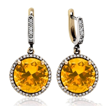 Srebrne okrągłe kolczyki z cytrynem