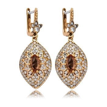 Orientalne owalne kolczyki srebrne z zultanitem i cyrkoniami