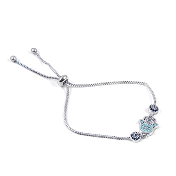 Posrebrzana bransoletka z motywem ręki Fatimy i oka proroka