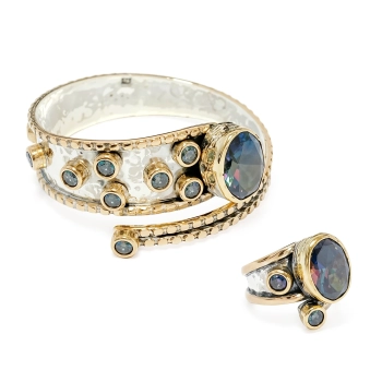 Komplet srebrny z owalnym mistycznym topazem - Wyprawa przez orient