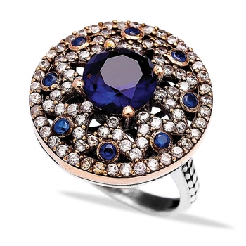 Masywny, Gwieździsty srebrny pierścień z szafirami