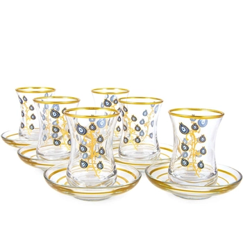 Duży zestaw tureckich szklanek do herbaty - Kwiaty Oka Proroka