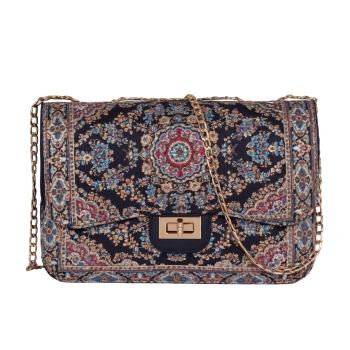 Torebka damska orientalna granatowa ze złotym łańcuchem